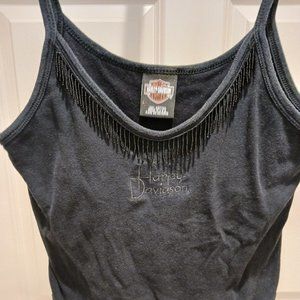 Harley-Davidson Ladies Large Black Tank Top - Lots of Black Tiny Beads